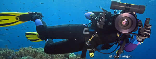 woman diver shoots undewater video